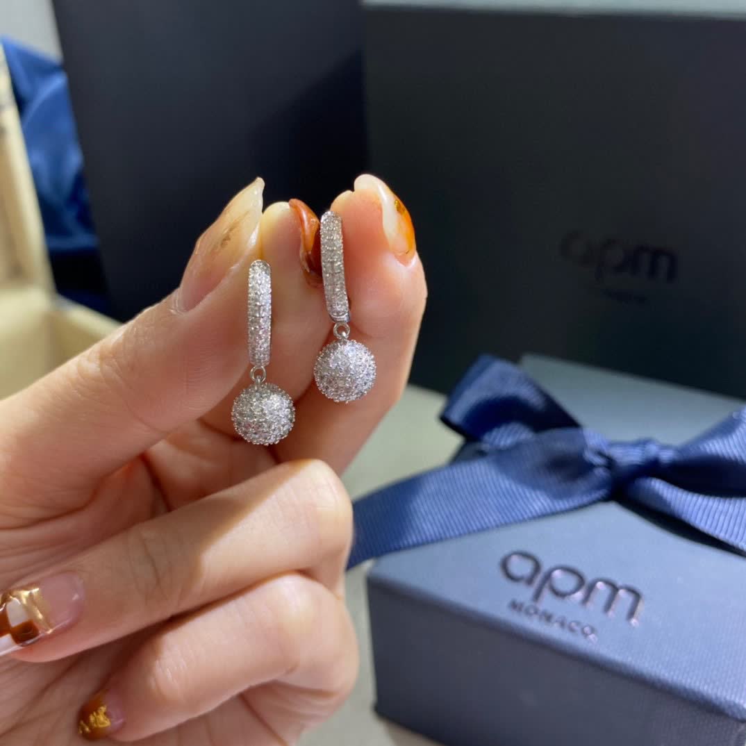 APM Monaco Elegant Silver Hoop Earrings with Pave Diamond Dangles